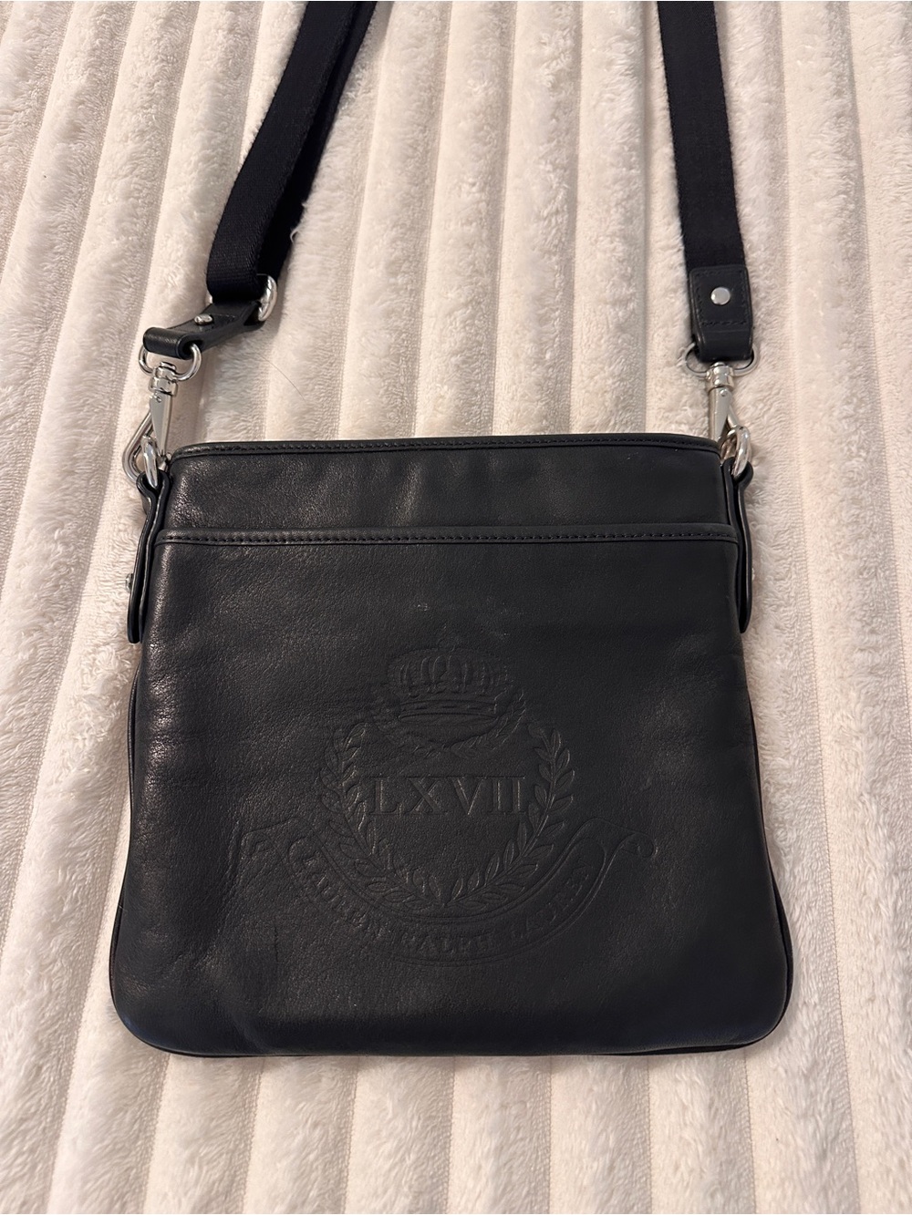 RALPH LAUREN VTG Black Leather Crest Crossbody Bag - Picture 4 of 13